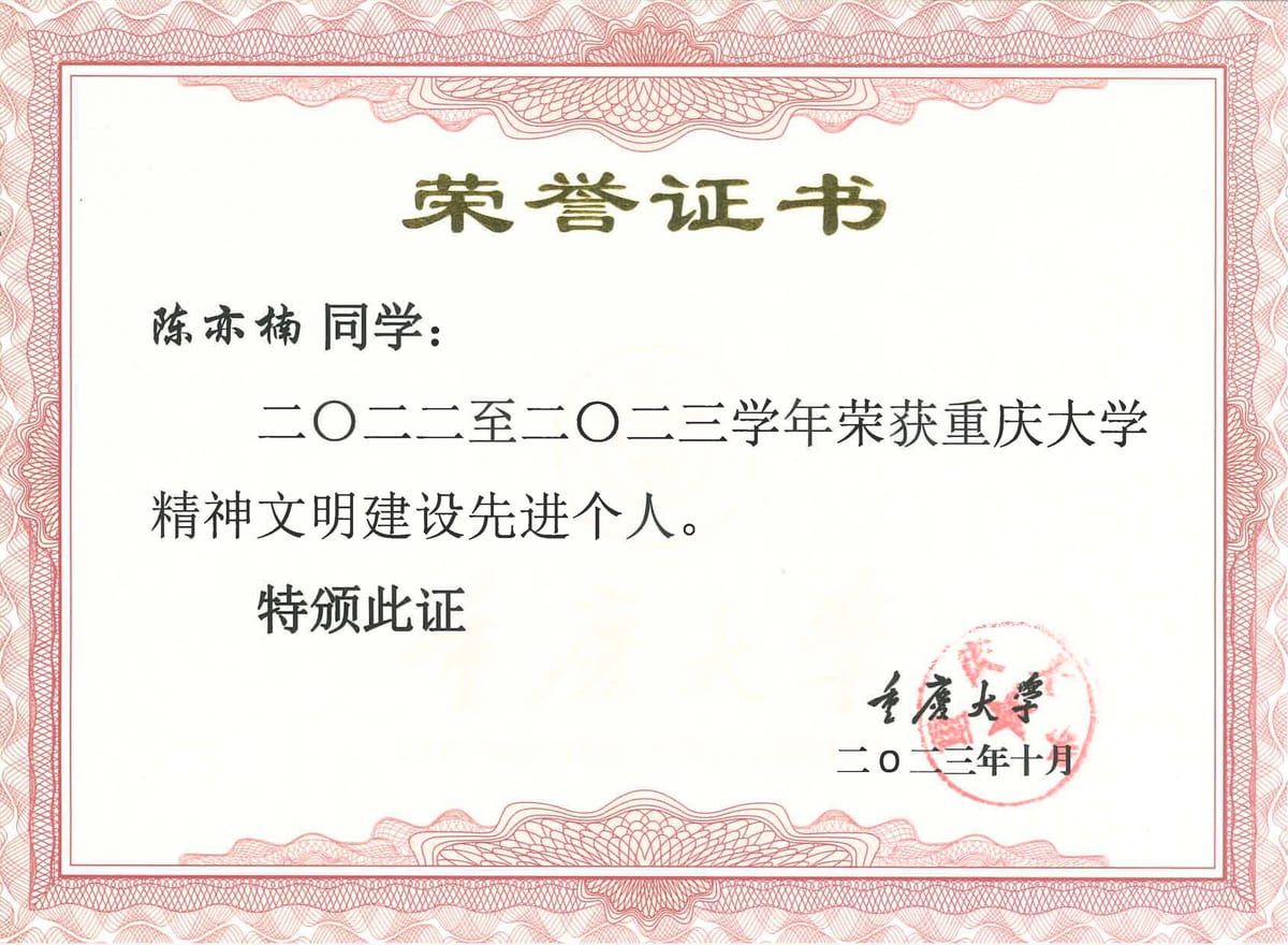 重庆大学精神文明先进个人